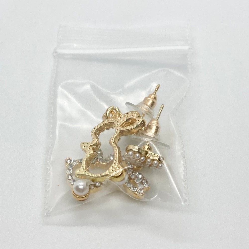 Pearl Rhinestone Dangle Easter Bunny Rabbit Earrings - Picture 13 of 13